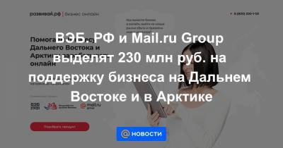 ВЭБ. РФ и Mail.ru Group выделят 230 млн руб. на поддержку бизнеса на Дальнем Востоке и в Арктике