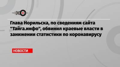 Глава Норильска, по сведениям сайта «Тайга.инфо», обвинил краевые власти в занижении статистики по коронавирусу