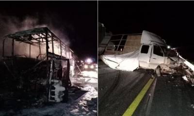 В ДТП под Липецком сгорел пассажирский автобус, пострадали пять человек