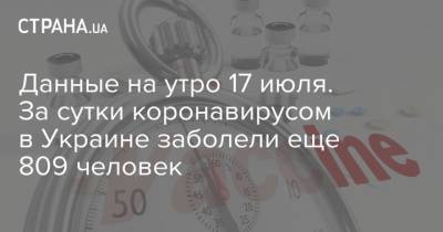 Данные на утро 17 июля. За сутки коронавирусом в Украине заболели еще 809 человек