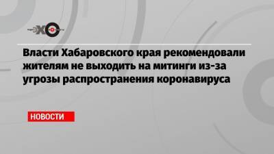 Власти Хабаровского края рекомендовали жителям не выходить на митинги из-за угрозы распространения коронавируса