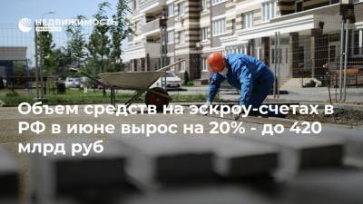 Объем средств на эскроу-cчетах в РФ в июне вырос на 20% - до 420 млрд руб
