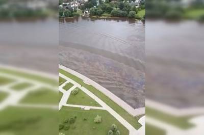 Очевидцы опубликовали видео разлива дизельного топлива на Москве-реке