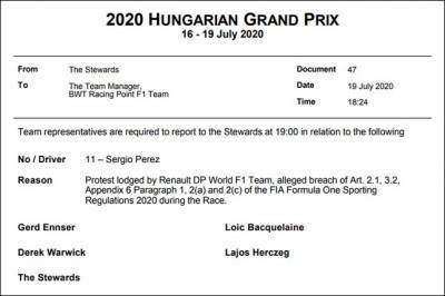 В Renault подали протест на машины Racing Point