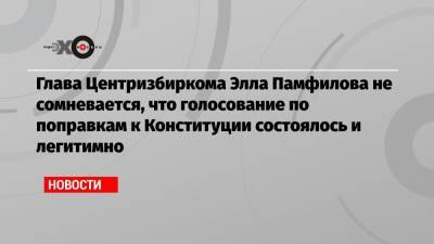 Глава Центризбиркома Элла Памфилова не сомневается, что голосование по поправкам к Конституции состоялось и легитимно
