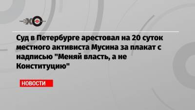 Суд в Петербурге арестовал на 20 суток местного активиста Мусина за плакат с надписью «Меняй власть, а не Конституцию»