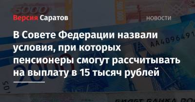 В Совете Федерации назвали условия, при которых пенсионеры смогут рассчитывать на выплату в 15 тысяч рублей