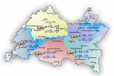 В Татарстане 23 июля синоптики обещают сильный дождь