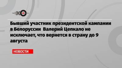 Бывший участник президентской кампании в Белоруссии Валерий Цепкало не исключает, что вернется в страну до 9 августа
