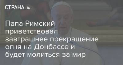 Папа Римский приветствовал завтрашнее прекращение огня на Донбассе и будет молиться за мир