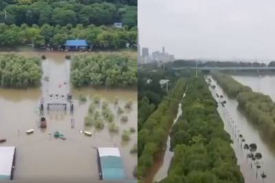 Видео вышедшей из берегов реки Янцзы появилось в Сети