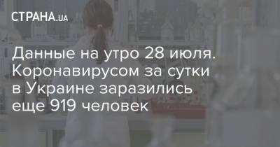 Данные на утро 28 июля. Коронавирусом за сутки в Украине заразились еще 919 человек