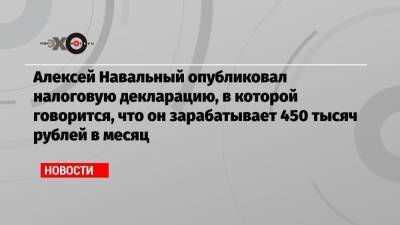 Алексей Навальный опубликовал налоговую декларацию, в которой говорится, что он зарабатывает 450 тысяч рублей в месяц