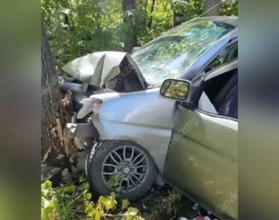 В Кузбассе иномарка на полной скорости врезалась в дерево