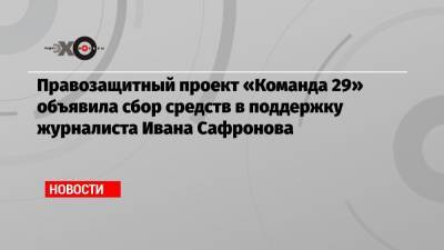 Правозащитный проект «Команда 29» объявила сбор средств в поддержку журналиста Ивана Сафронова