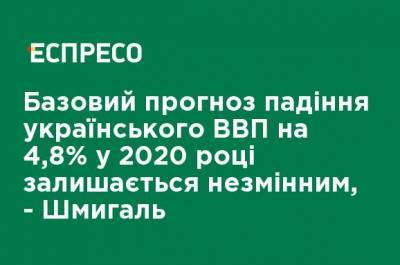 Базовый прогноз падения украинского ВВП на 4,8% в 2020 году остается неизменным, - Шмыгаль