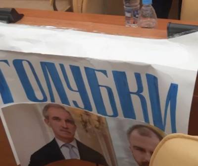 Ульяновские депутаты подрались во время заседания из-за плаката с надписью «голубки»