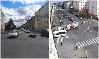 В центре Петрозаводска машина на огромной скорости сбила мотоциклиста