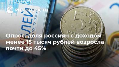 Опрос: доля россиян с доходом менее 15 тысяч рублей возросла почти до 45%