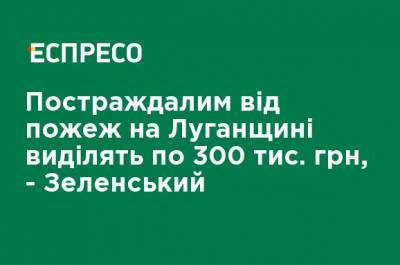 Пострадавшим от пожаров на Луганщине выделят по 300 тыс. грн, - Зеленский
