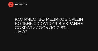 Количество медиков среди больных COVID-19 в Украине сократилось до 7-8%, – МОЗ