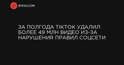 За полгода TikTok удалил более 49 млн видео из-за нарушения правил соцсети