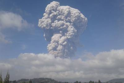 В Индонезии из-за извержения вулкана в небо поднялся огромный столб дыма и пыли (фото, видео)