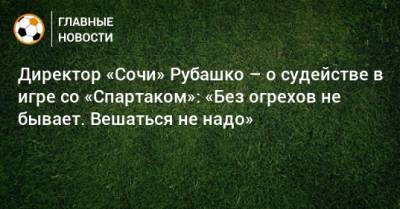 Директор «Сочи» Рубашко – о судействе в игре со «Спартаком»: «Без огрехов не бывает. Вешаться не надо»