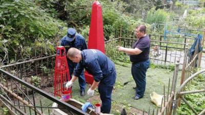 Сотрудники пожарной части провели уборку на военном мемориале в деревне Антропшино