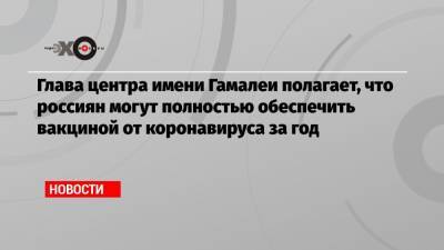 Глава центра имени Гамалеи полагает, что россиян могут полностью обеспечить вакциной от коронавируса за год