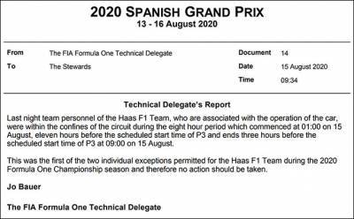 В Haas F1 нарушили правило комендантского часа