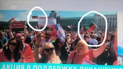 На лукашенковский Антимайдан вышли с перевернутыми флагами Беларуси и флагом РФ. Присутствующих - несколько сотен