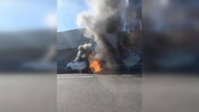 На петербургской дамбе сгорел дотла каршеринговый автомобиль