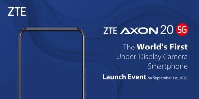 ZTE Axon 20 5G станет первым смартфоном с незаметной подэкранной камерой — его представят 1 сентября