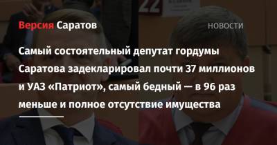Самый состоятельный депутат гордумы Саратова задекларировал почти 37 миллионов и УАЗ «Патриот», самый бедный — в 96 раз меньше и полное отсутствие имущества