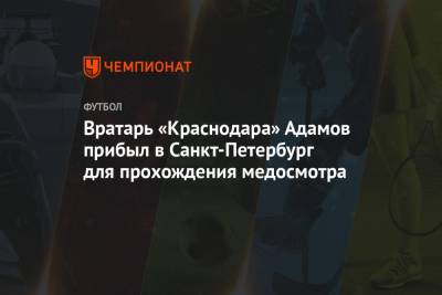 Вратарь «Краснодара» Адамов прибыл в Санкт-Петербург для прохождения медосмотра