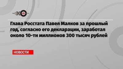 Глава Росстата Павел Малков за прошлый год, согласно его декларации, заработал около 10-ти миллионов 300 тысяч рублей