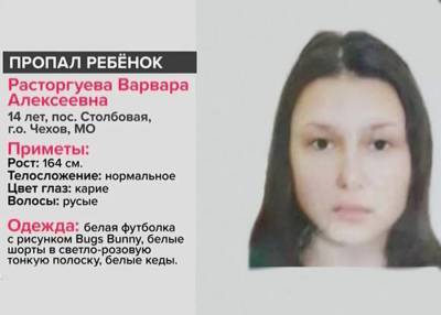 14-летняя девочка пропала в подмосковном Чехове