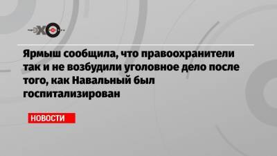 Ярмыш сообщила, что правоохранители так и не возбудили уголовное дело после того, как Навальный был госпитализирован