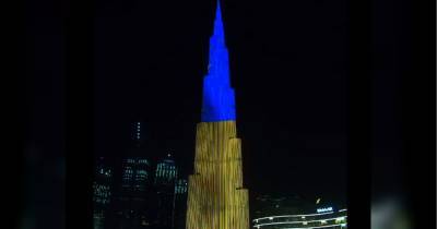 Самый высокий небоскреб мира зажегся цветами украинского флага (видео)