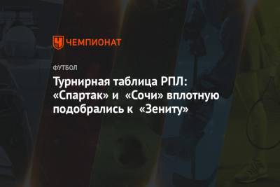 Турнирная таблица РПЛ: «Спартак» и «Сочи» вплотную подобрались к «Зениту»