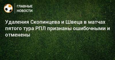 Удаления Скопинцева и Швеца в матчах пятого тура РПЛ признаны ошибочными и отменены