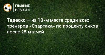 Тедеско – на 13-м месте среди всех тренеров «Спартака» по проценту очков после 25 матчей