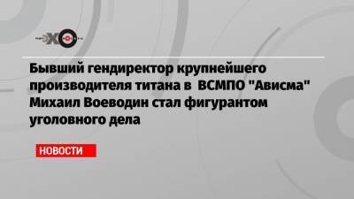 Бывший гендиректор крупнейшего производителя титана в ВСМПО «Ависма» Михаил Воеводин стал фигурантом уголовного дела