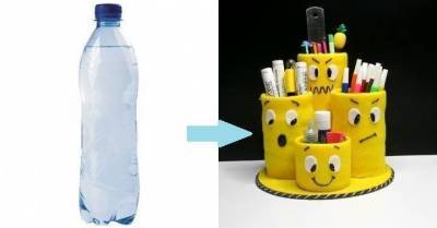 Отличная идея для письменного стола: нужны лишь пластиковые бутылки и немного фетра