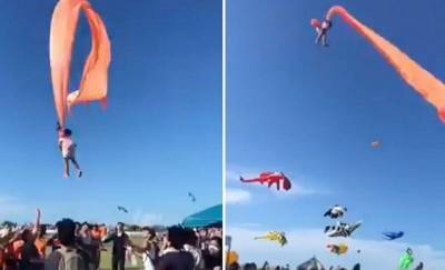 Трехлетнюю девочку унесло в небо на воздушном змее на Тайване — видео