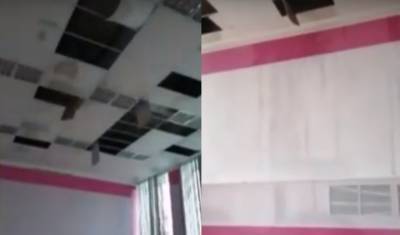 В тюменской школе после дождя обрушился потолок