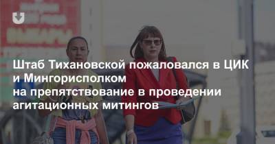 Штаб Тихановской пожаловался в ЦИК и Мингорисполком на препятствование в проведении агитационных митингов