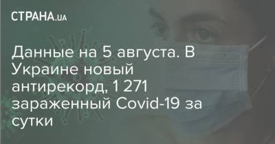 Данные на 5 августа. В Украине новый антирекорд, 1 271 зараженный Covid-19 за сутки