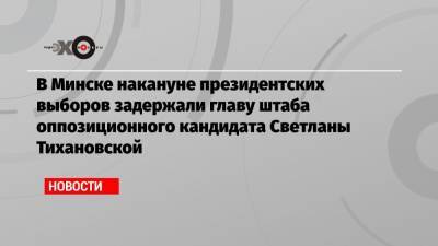В Минске накануне президентских выборов задержали главу штаба оппозиционного кандидата Светланы Тихановской